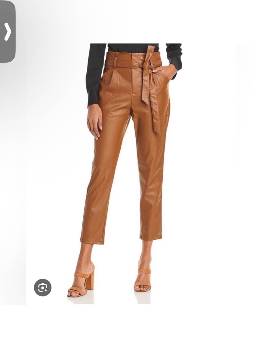 Lucy Paris Cognac Faux Leather Paperbag Waist Cropped Pants